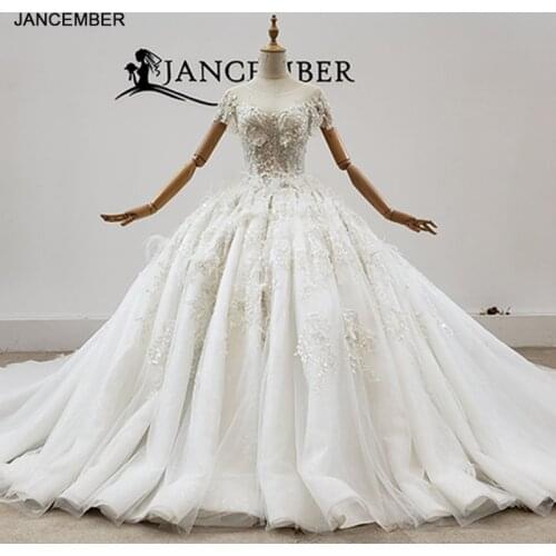 HTL1723 Sumptuous White Feather Appliques Crystal Wedding Dress 2020 Ball Gowns Lace Up Back свадеьное платье