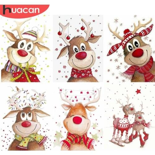HUACAN Diamond Painting Christmas Deer Full Square/Round Drill 5D DIY Diamond Mosaic Animal Embroidery Handmade Hobby Gift