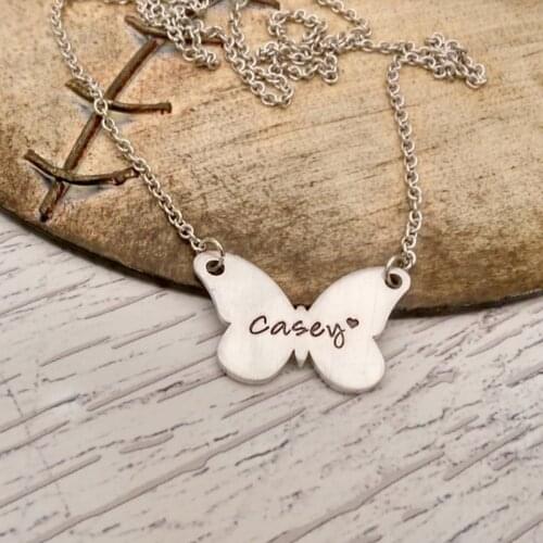 Customized Butterfly Name Necklace Personalized Engraving Surname Butterfly Stainless Steel Pendant Perfect Matching Jewelry Gif