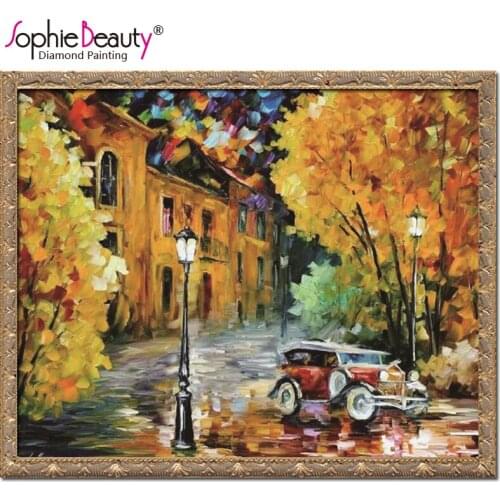 Sophie Beauty Full Round Diamond Painting Cross Stitch Handmade Diamond Mosaic Bubble Car Street Oil Painting Handicraft Kits