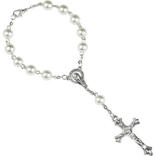 Catholic Religious Bead Cross Blessing Bracelets Rosary Centerpiece Sacred Heart of Mary Guadalupe Divine Mercy Jesus Saint Icon