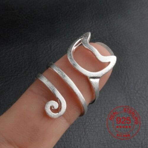 100% 925 Sterling Silver Hollow Cat Rings for Women Kids Jewelrys Fashion Cartoon Animal Kitten Shape Ring S925 Accessories