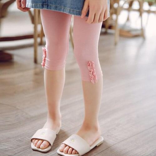 Modal Cotton Cropped Trousers Pants Leggings For Baby Girls Children Home Clothes New Style Pink Grey Skinny Pants 3/4 Trousers