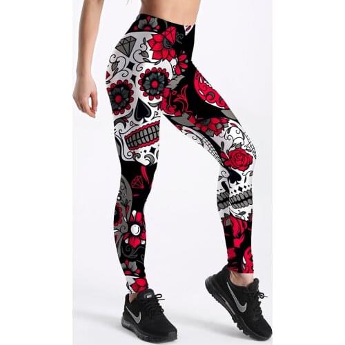Hot Sell Skull Leggings Womens Skull&flower Black Leggings Digital Print Trousers 7 color skull Woman Stretch Pants Plus Size