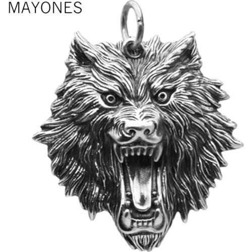 MAYONES Vintage Pendant 100% Real 925 Sterling silver Jewelry Men Women Animal Wolf Head Necklace Pendant FREE SHIPPING