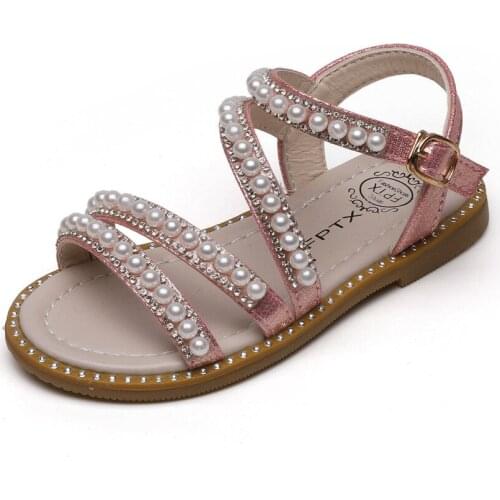 Fashion summer leather rhinestone beads baby toddler kids sandals girls kids beach shoes 1 2 3 4 4 5 6 7 8 9 10 11 12 years
