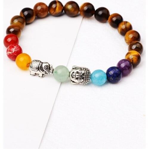 Natural Lava Stone Buddhist Buddha Prayer Beads Bracelet Bangle Colorful 7 Chakra Healing Jewelry Accessories for Men Women
