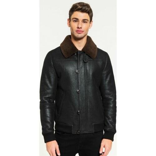 2019 New Mens Black Shearling Jacket College Turkey Sheepskin Coat Short Thick Warm Mens Fur Jacket