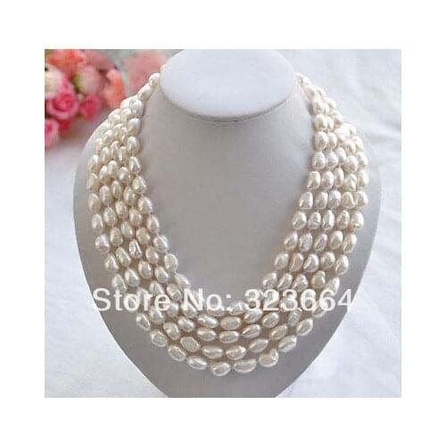 5row 18" 12mm white baroque FRESHWATER CULTURED pearl necklace