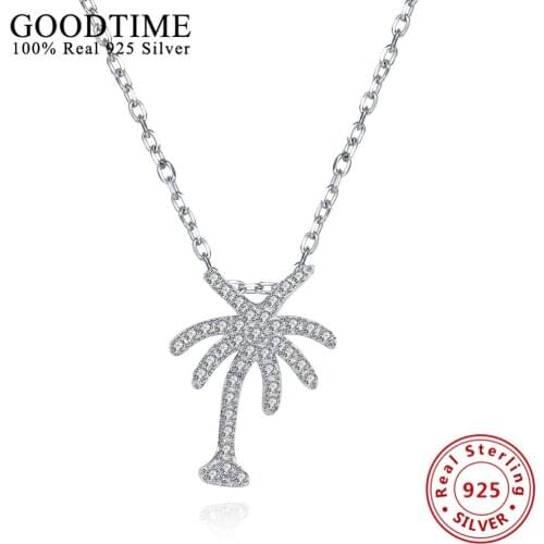 Real Solid 925 Sterling Silver Coconut Tree Pendant Necklaces Silver 925 Jewelry Collares Choker Necklaces For Women Gift GTN076