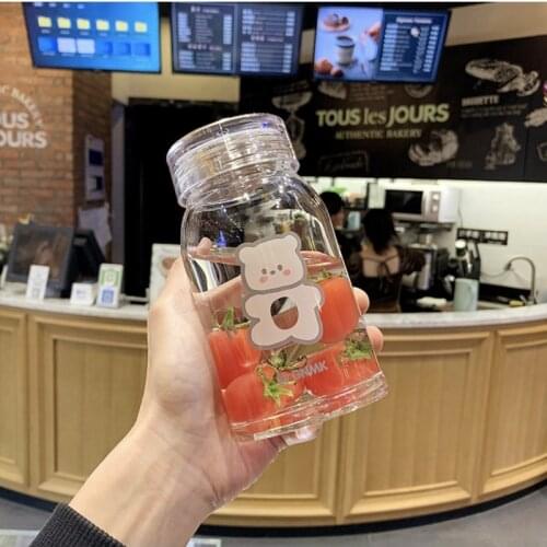 Portable Cartoon Glass Water Bottle Cup Lovely Cute Water Cup Cute Kids Girl School Lovers Bottles Flask Pink