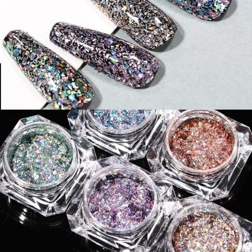 1 Box 3D Hexagon Nail Powder Sequins Sparkly Shining Irregular Palliette Mixed Size Nail Glitter Dust Polish Flakes Decoration