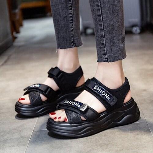 Sandals women platform summer chaussures plates vulcanize fashion chaussures casual black designer Hook & Loop new arrival 2021