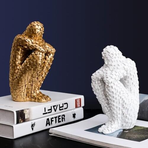 Nordic Resin Statue Mosaic Character Figurine Home Decor Hug Yourself Thinker Sculpture Living Room Study Desktop Decoration
