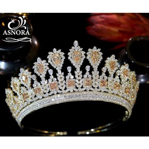 Bride CZ Golden Queen Crown Wedding Tiara Hair Accessories Gift Green Headdress Blue Crystal Hair Accessories Lady Headband