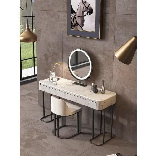 Light luxury rock slab high-end dresser net red bedroom Italian ins wind marble studio makeup table LED with lights