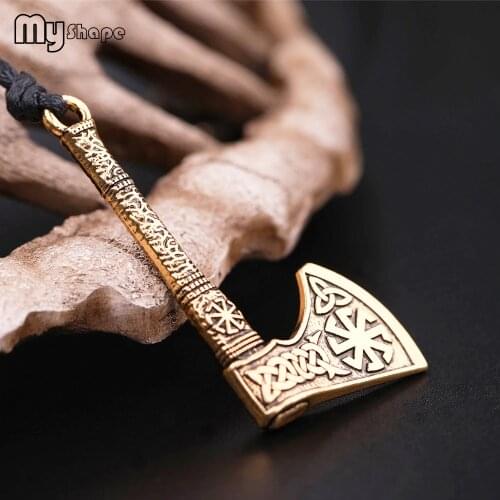 My shape Talisman Ax Anqitue Silver Plated Sun Wheel Amulet Vintage Knots Viking Axe Pendants Norse Wax Necklace for Men Male