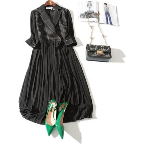 Trench Coat 2020 Autumn Winter New Streetwear Chiffon Three Quarter Sleeve Turn-down Collar Single Slim Striped Trench L-4xl