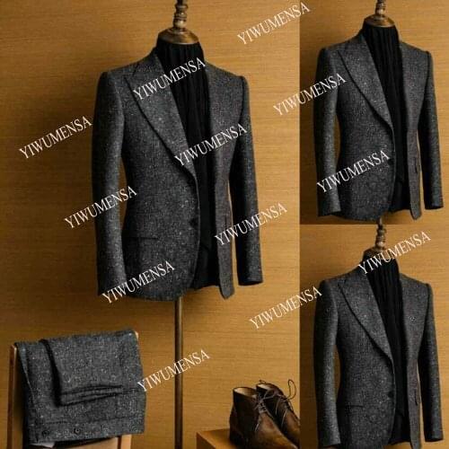 YIWUMENSA Tweed Wool Single Breasted Jacket Tailor-Made Suits For Wedding Slim Fit Thick Blazers 2 Pieces Business Ternos Tuxedo