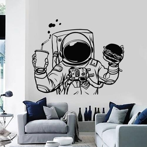 Spaceman Wall Decal Cosmonaut Space Burger Drink Fast Food Vinyl Window Stickers Kids Boys Bedroom Nursery Creative M5118