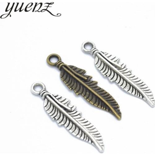 YuenZ 15pcs 2 color Antique bronze feather Charm fit for Bracelets Necklace Pendant DIY Metal Jewelry 37*9mm D304