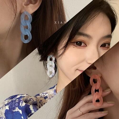 Trend Colorful Earrings Geometric Resin Chain Big Gold Hoop Earrings for Women Earrings 2021 Trend Jewelry Earrings Travel Gifts
