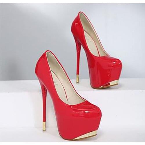 16cm High Heels Womens Round Toe Night Club Pumps Platfrom Sexy Patent Single Shoes Shallow Mouth Stiletto