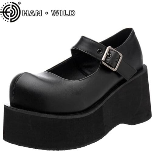Woman Round Toe Buckle Mary Jane Shoes High Heels Shoes Women Pumps Ladies Retro Platform Genuine Leather Shoes