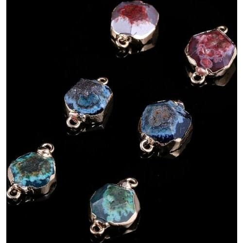 2Pcs Natural Stone Pendant Double Hole Agates Connector for Women Jewelry Making DIY Necklaces Bracelet Accessories 11x18mm