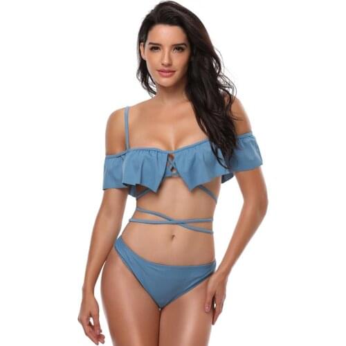 Womens Swimsuit Two Pieces Bikini Set Ruffle Falbala Swimwear Bathing Suits