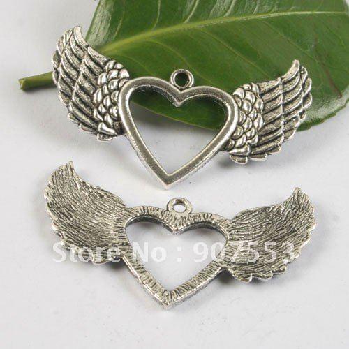 10pcs Tibetan silver heart shaped with wings pendant h0589