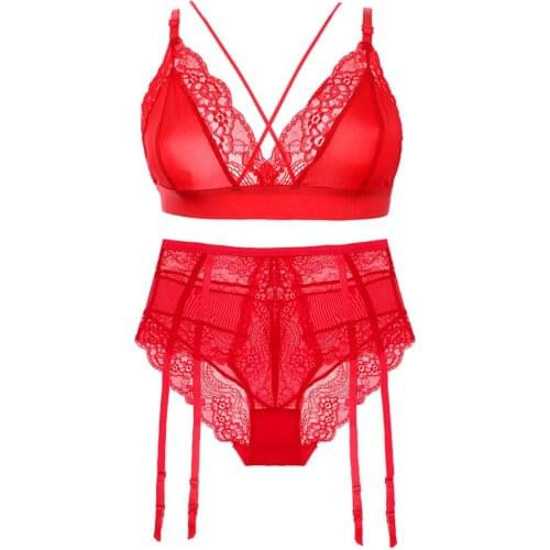 Christmas Red Cross Shoulder Straps Beauty Back Ladies Underwear French Sexy Low Cut Wire Free Bra Women High Rise Panties 2pcs