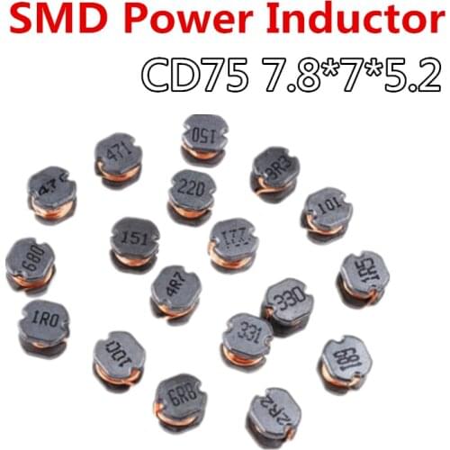 50pcs/lot CD75 paster power inductor 7.8*7*5MM 4.7UH/10UH/15UH/22UH/33UH/47UH/68UH/100UH