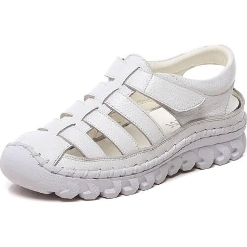 2021 Large Size Flat Sandals Women Summer Shoes Handmade Genuine Leather Gladiator Sandals Women Casual Platform Sandalias 42 43