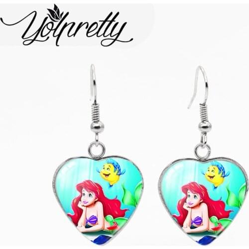 2021 New Fashion Ariel Little Mermaid Princess Handcraft Stainless Steel Heart Fish Hook Earrings