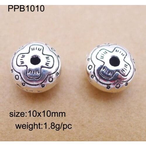 25pcs Antique Silver Plated Cross Round Alloy Beads Fit European Bracelet Jewelry DIY