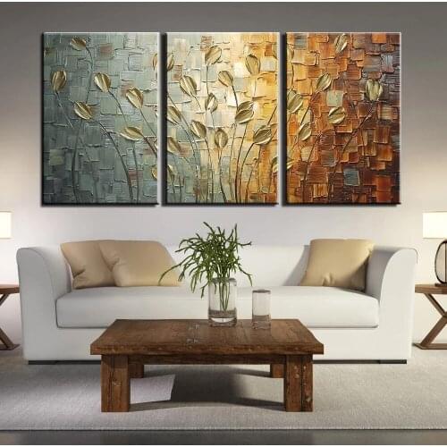 3 Panel Abstract Art Leaves Oil Painting on Canvas Wall Art Posters Prints Wall Pictures for Living Room Home Wall Cuadros Decor