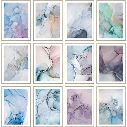 Marble Texture Abstract Poster Gold Blue Wall Art Print Modern Style Canvas Ink Painting Nordic Decorative Picture Home Decor