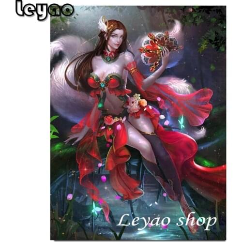 5D DIY Diamond Painting Nine Tailed Fox Beauty Full Square Round Diamond Embroidery Mosaic Sexy Mask Female Home Decoration