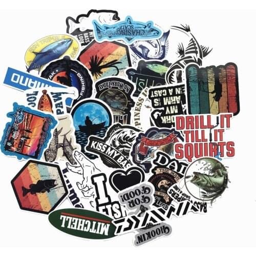 B 50Pcs Funny Fisherman Go Fishing Sticker For Notebook Suitcase Refrigerator Skateboard DIY Graffiti Modeling