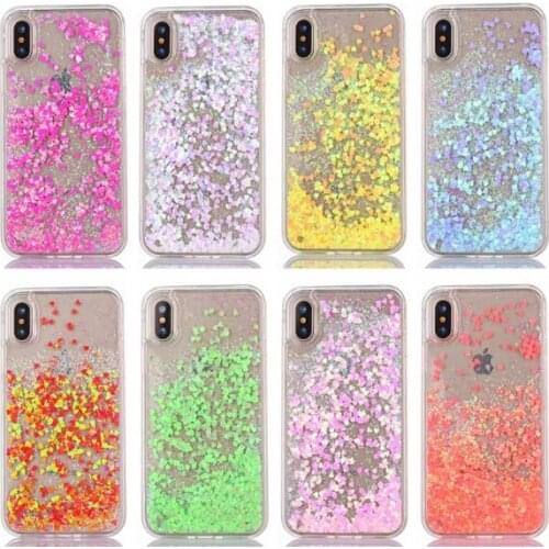 Free EMS 100pcs Love Heart Glitter Phone Case For iphone X Liquid Quicksand Cover For iphone 5 5S SE 6S 6 7 8 Plus Bling Sequins
