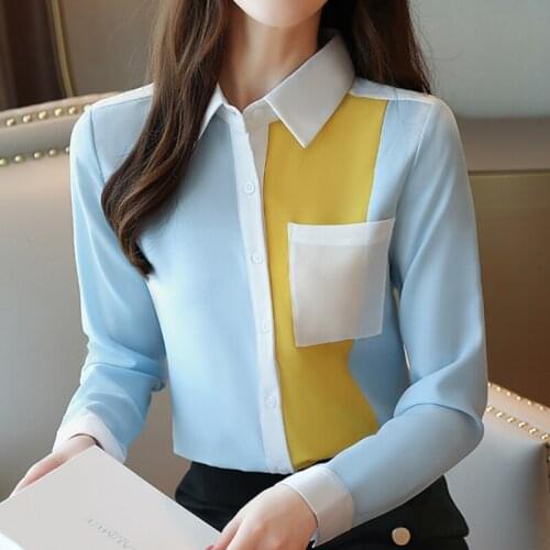 Blusas Mujer De Moda 2021 Turn Down Collar Office Blouse Chiffon Blouse Shirt Women Tops Clothes Long Sleeve Blouse Women C555