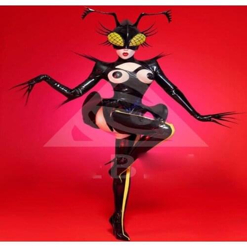 Black bee future clothes Party gogo nightclub new patent leather sexy insect cosplay costume