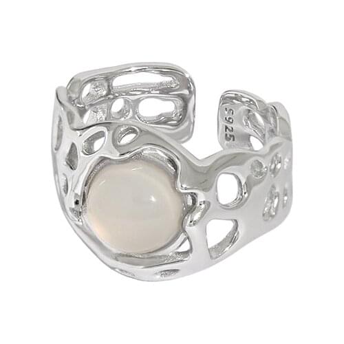 Elegant 925 Sterling Silver Geometric Hollow Wide Rings For Women Finger Jewelry, Fashion Round Crystal Ring Party Accessories