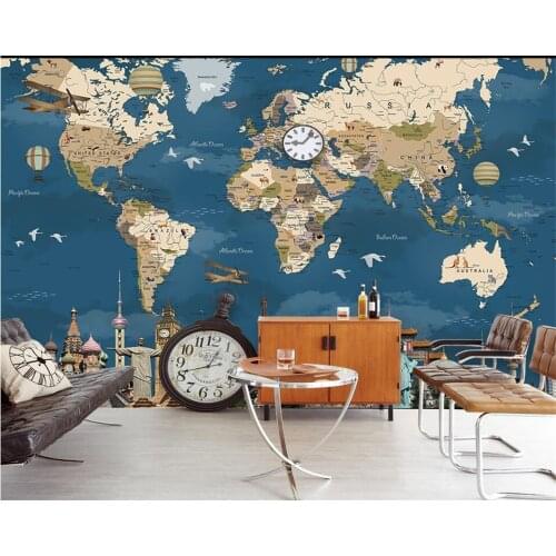 Custom wallpaper 3d mural retro nostalgic world map TV background wall Childrens room silk cloth 3d wallpaper papier peint