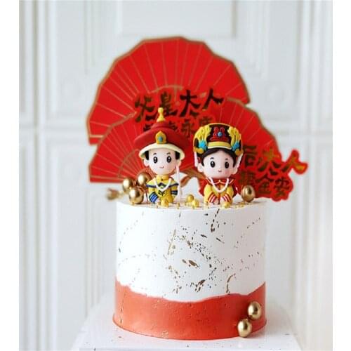 King Queen Happy Birthday Cake Topper For Mothers Day Retro Palace Chinese Style Mom and Dad Birthday Baking Decoration Supplie