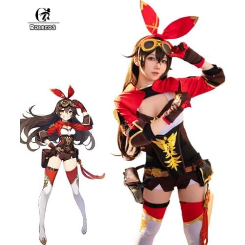 ROLECOS Game Genshin Impact Amber Cosplay Costumes Coat Top Cosplay Amber Cosplay Costumes Halloween Shorts Glove Full Set