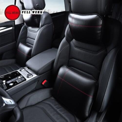 Leather Breathable Memory Foam Car Neck Rest Headrest Cushion Pillow Back Lumbar Support for Touareg 19 Interior Accessories