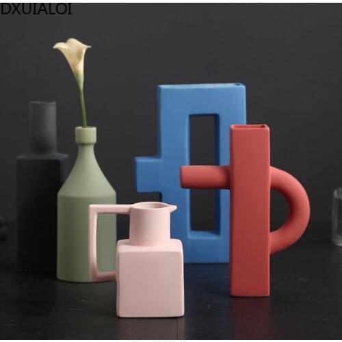 Nordic Creative Decoration Ceramic Crafts Floral Art Dry Vase Home Office Restaurant Desktop Art Decoration DXUIALOI