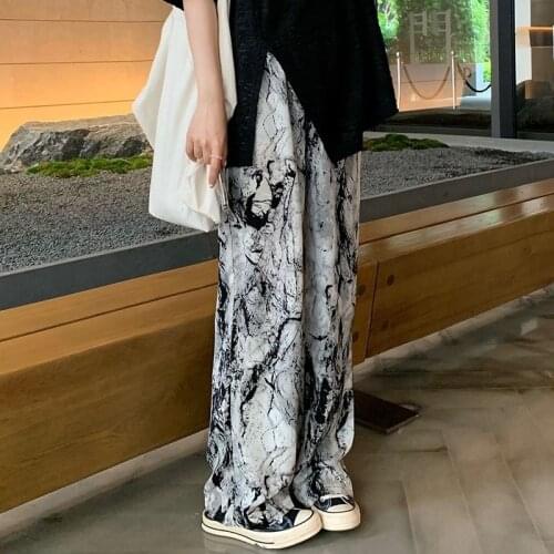 2021 Summer Fashion Womens Pants Tie Dyed Wide Leg Pants Female Straight Tube Loose High Waist Hanging Feeling Casual Trousers